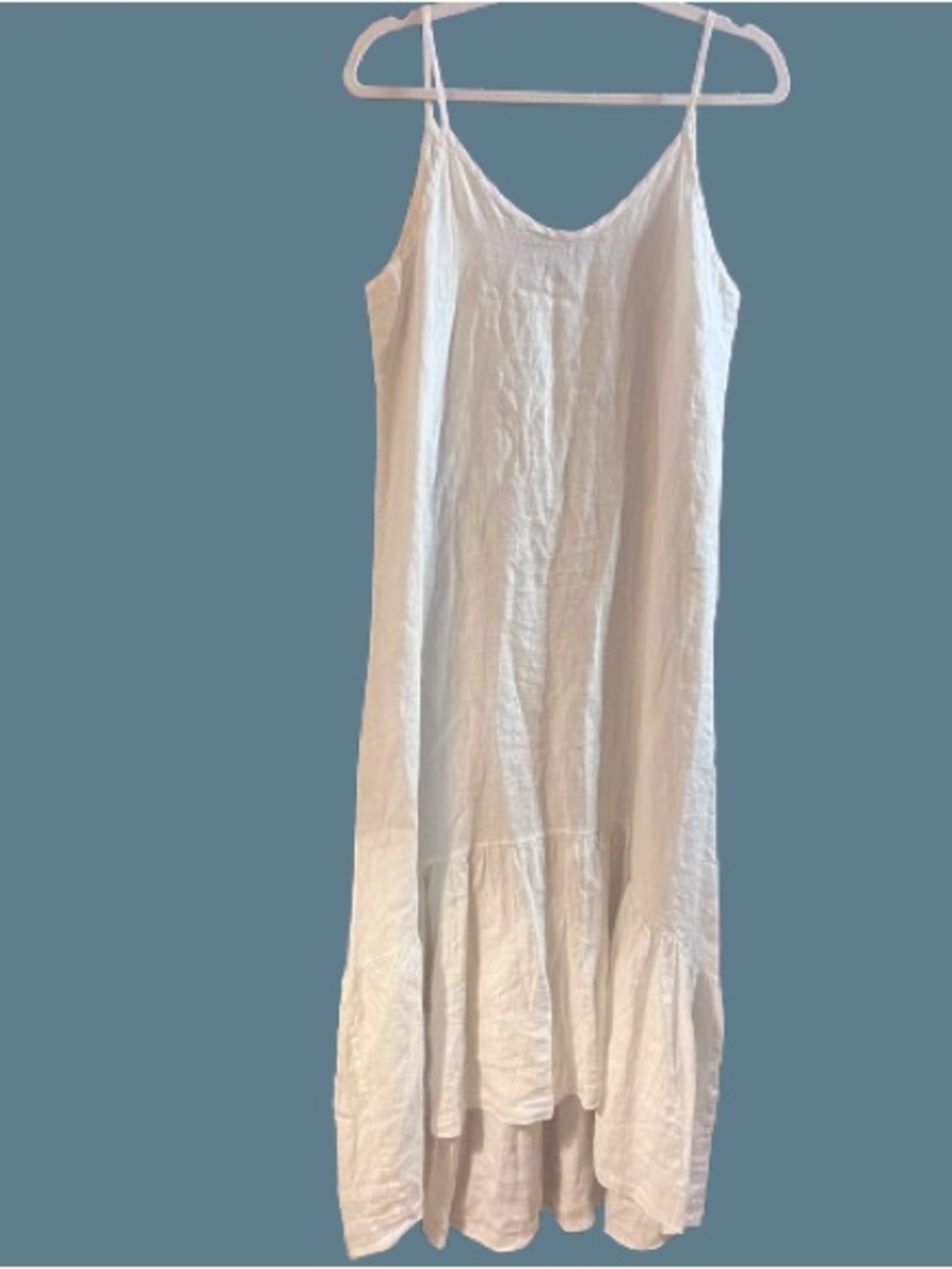 White 100% Linen Tiered Maxi Slip Dress Size M VGUC - Picture 3 of 10